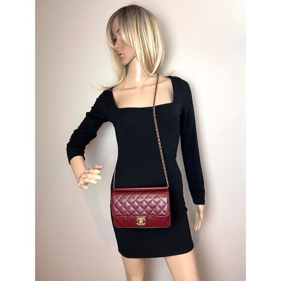 Chanel Crossing Times Medium Flap Quilted Red Lambskin Shoulder Bag - Picture 12 of 12